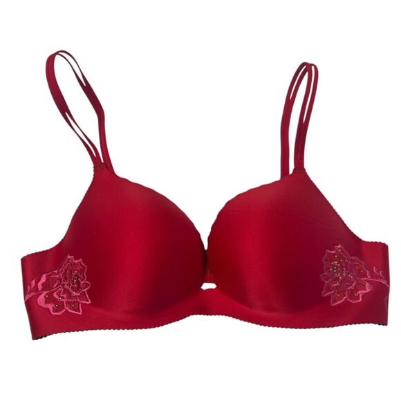 RARE Victoria’s Secret 34B Push-Up Bra Red Roses Script NWT Embroidered - Picture 1 of 8